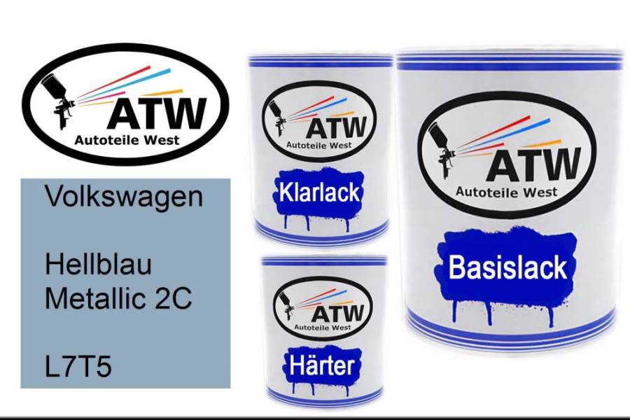 Volkswagen, Hellblau Metallic 2C, L7T5: 1L Lackdose + 1L Klarlack + 500ml Härter - Set, von ATW Autoteile West.